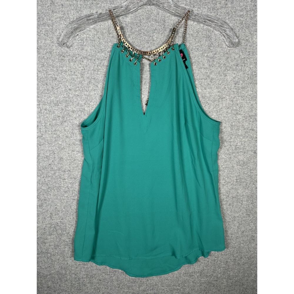 Bebe 2B Small Womens Tank Top Metal Accents Green‎ Keyhole Boho Sleeveless